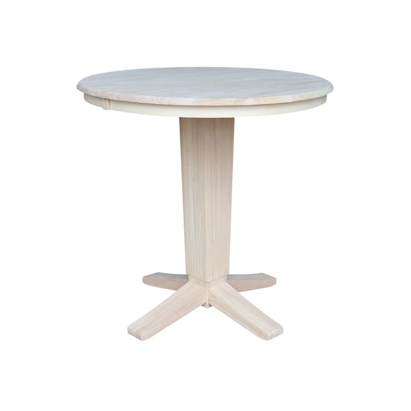 International Concepts 36 in. Solid Wood Round Top Pedestal Table w/12 in. Leaf - 36.1 in.High - Dining Height, Unfinished K-36RXT-23B-36 - main